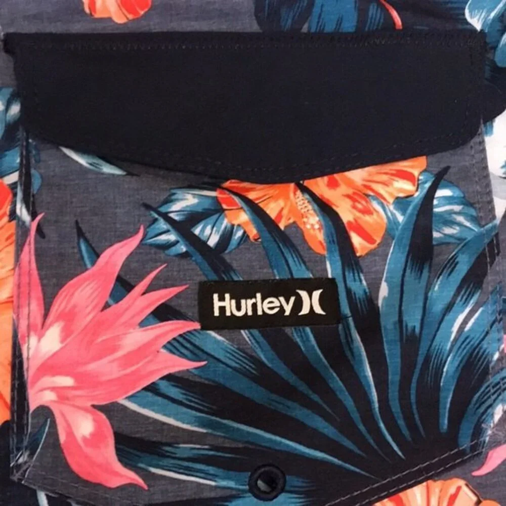 Hurley Men's Board Shorts Floral Tropical‎ Hibiscus Swim Trunks Blue 36